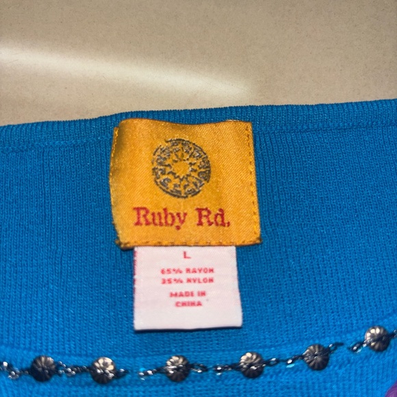 Ruby Rd. Blue Top with Colorful Embellishments - Picture 4 of 4